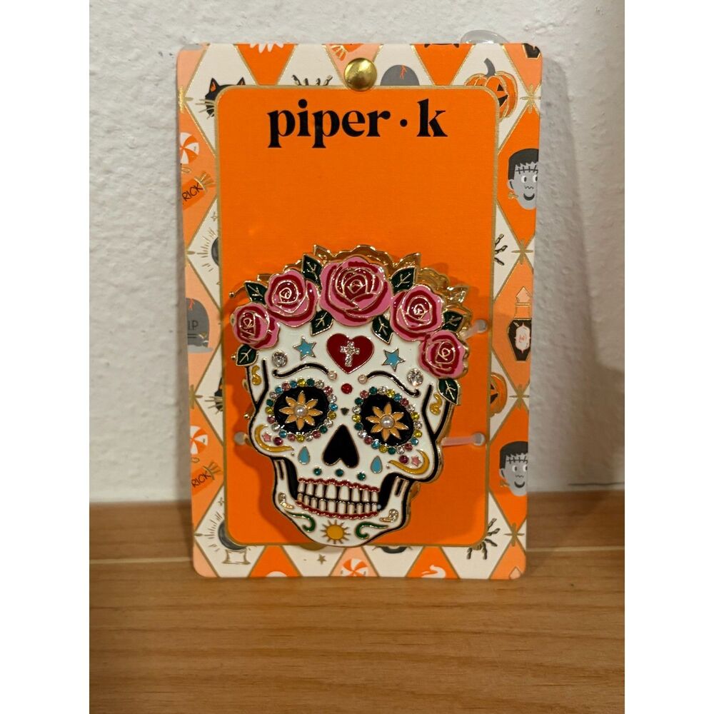 🎃 Piper K Halloween Sugar Skull Floral Rhinestone Bag Charm & Key Chain NWT